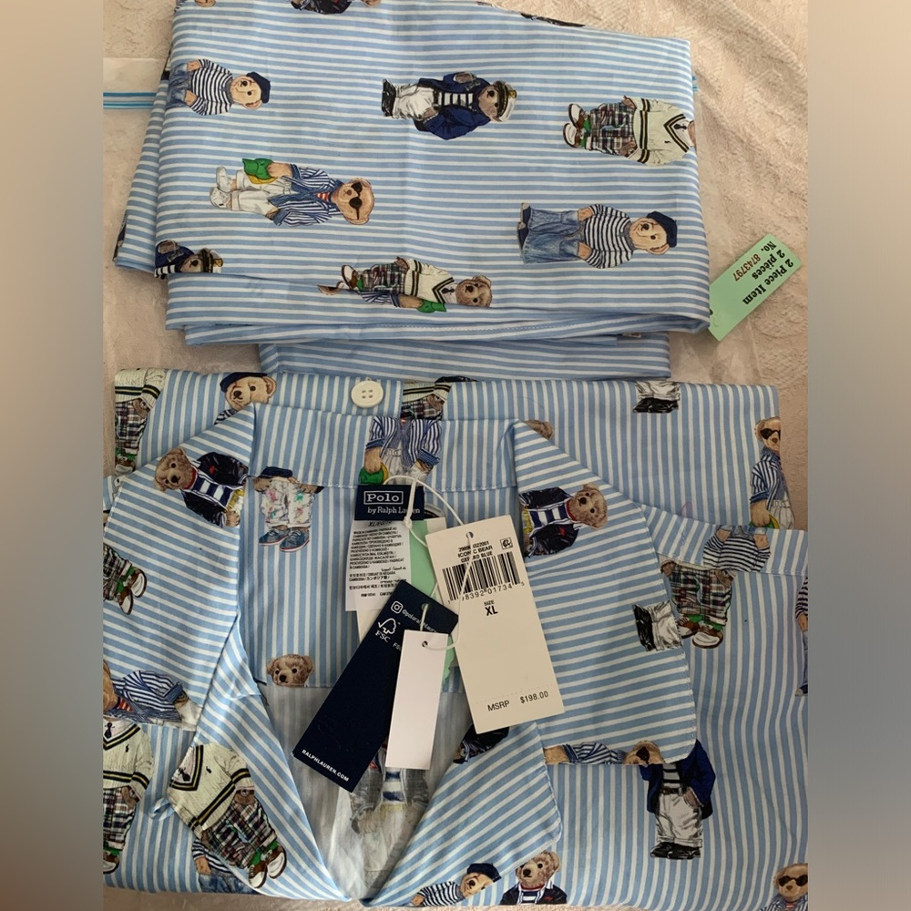 Polo Ralph Lauren Iconic Madison Bear Striped Pajama Set size XL NWT - Picture 6 of 10
